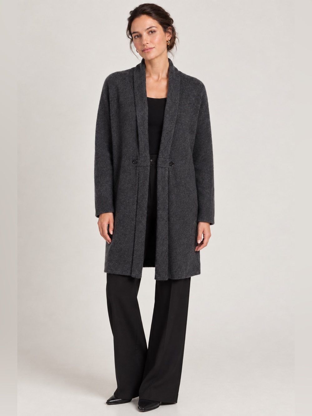 100% Cashmere Privé Open Front Longline Cardigan size L Minimalist Quiet Luxury